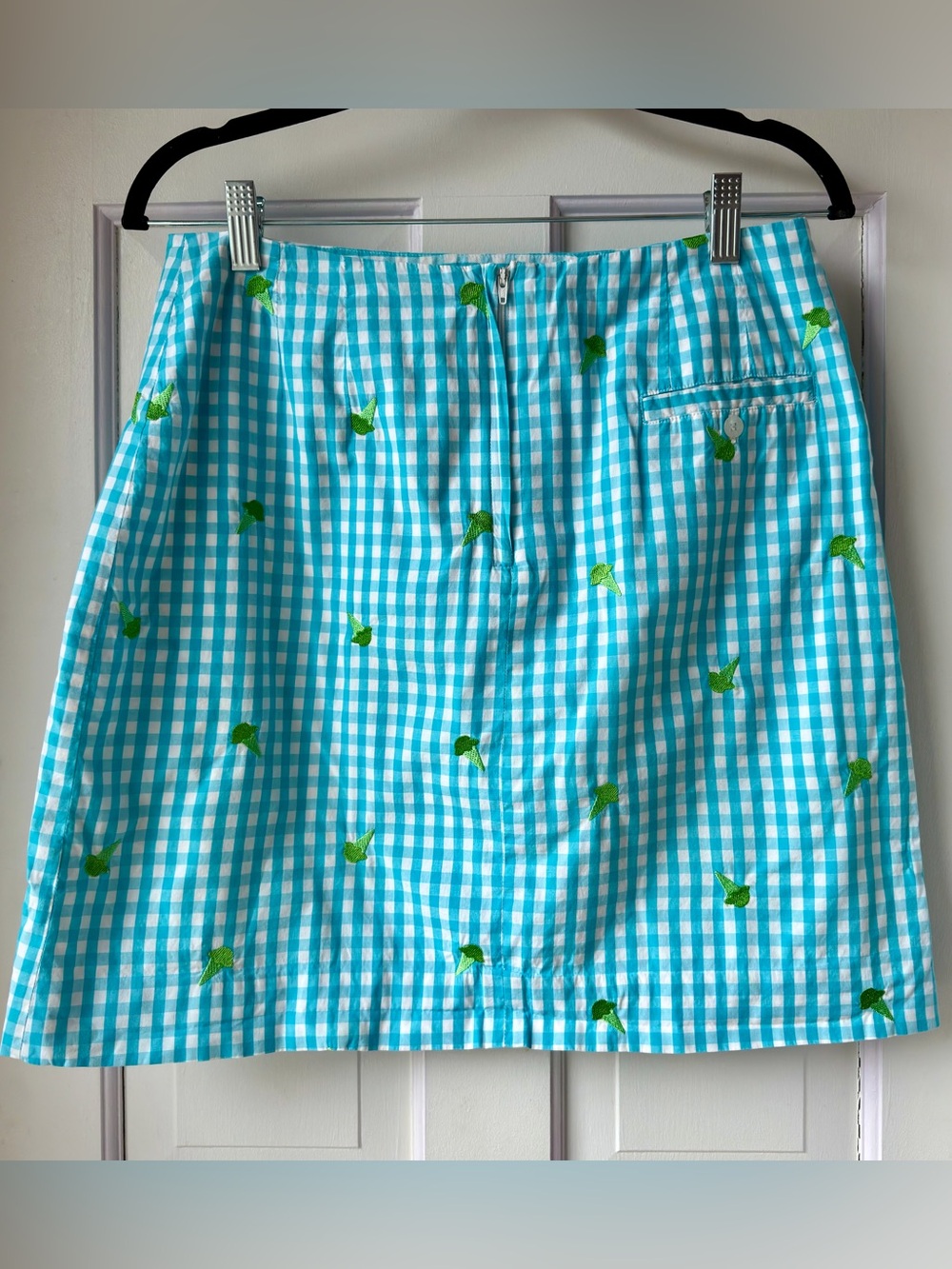 Lilly Pulitzer Blue Gingham Skirt with Green Ice Cream Accents - Picture 2 of 3